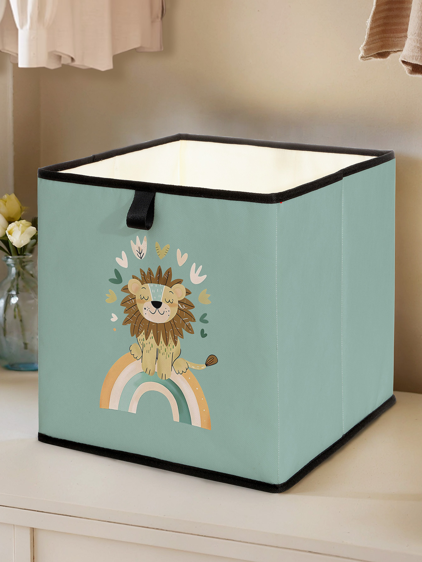 Baby Clothing Wardrobe - Schattige leeuw regenboogprint opvouwbare opbergkubus, opvouwbare